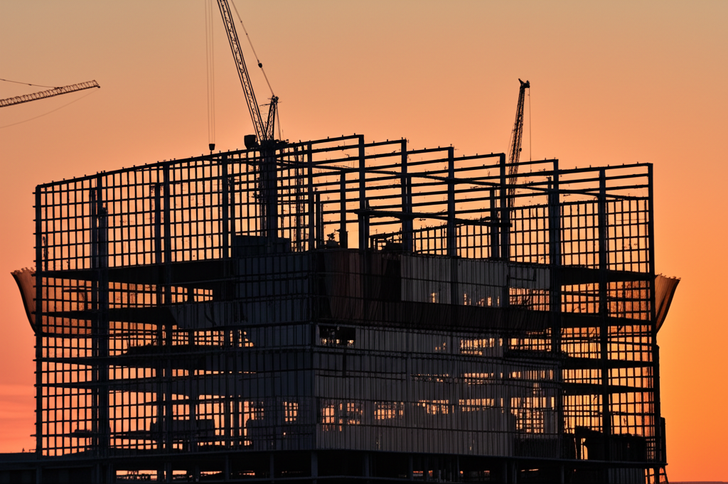 Construction site at sunset